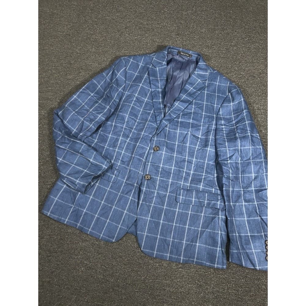 Lauren Ralph Lauren Blazer Jacket Men 42S Blue Windowpane Linen Unstructured